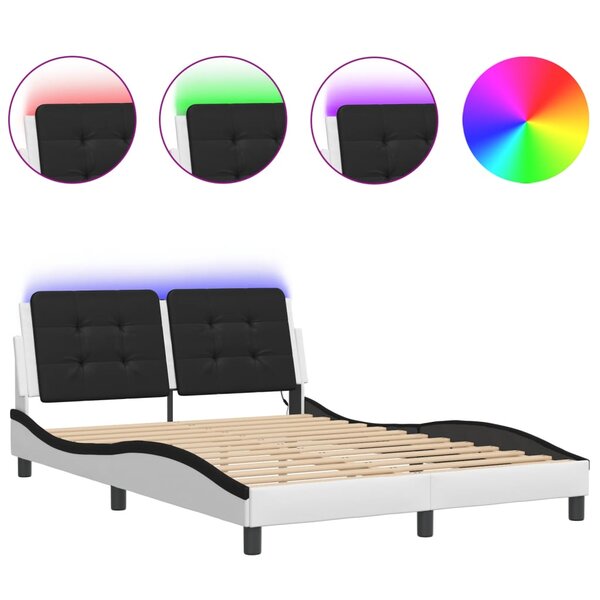 vidaXL Cadre de lit avec LED sans matelas Zadar blanc et noir 120x200 cm