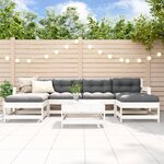 vidaXL Salon de jardin 7 Pièces avec coussins blanc bois massif