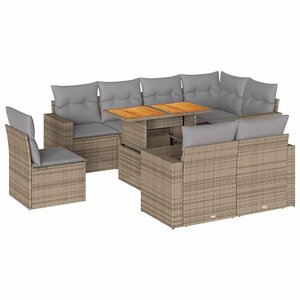 vidaXL Salon de jardin avec coussins 9 Pièces beige résine tressée