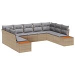 vidaXL Ensemble de canapés de jardin 9 pièces avec coussins beige. Fait en poly rattan et bois d'acacia.