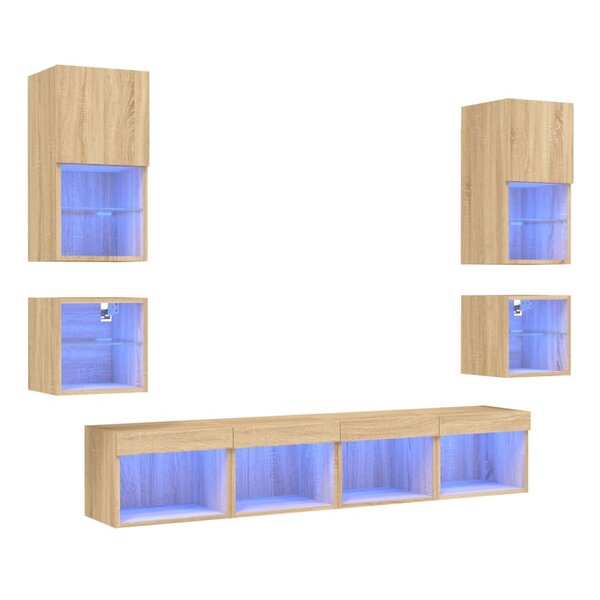 vidaXL Unités murales TV avec LED 8 Pièces chêne sonoma bois d'ingénierie