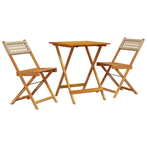 vidaXL Ensemble de bistro 3 Pièces beige résine tressée et bois massif