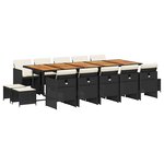 vidaXL Ensemble à manger de jardin 15 Pièces coussins noir résine tressée