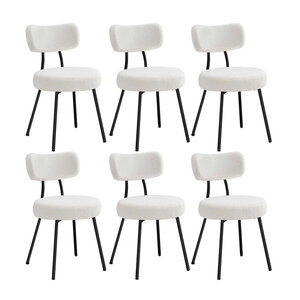 Chaises salle à manger lot de 6 tissu peluche dossier courbé chaises de cuisine rembourrées cader en acier modernes salon coiffeuse blanc 12_0004989
