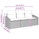 vidaXL Ensemble de Salle à Manger de Jardin 3 Pièces avec Coussins Gris Poly Rattan