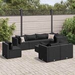 vidaXL Salon de jardin 9 Pièces avec coussins Noir Résine tressée