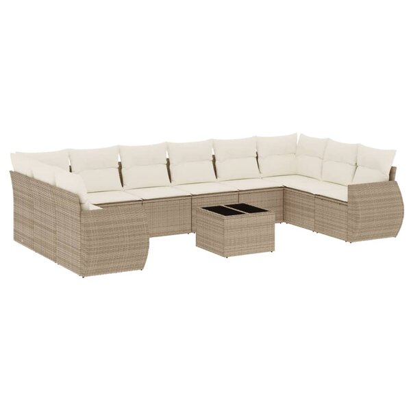 vidaXL Salon de jardin 11 Pièces avec coussins beige résine tressée
