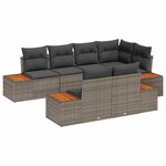 vidaXL Ensemble de canapé de jardin avec coussin 7 Pièces Gris Poly rotin