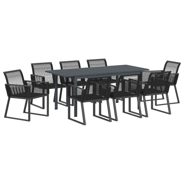 vidaXL Ensemble de salle à manger pour jardin 9 Pièces Noir polyrotin