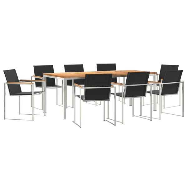 vidaXL Set de jardin en 9 pièces en bois de teck et acier inox