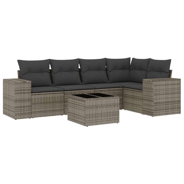 vidaXL Salon de jardin 6 Pièces avec coussins gris résine tressée