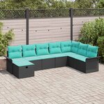 vidaXL Ensemble de canapé de jardin 8 Pièces Noir et turquoise polyrotin