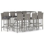 vidaXL Ensemble de bar de jardin 11 Pièces avec coussins gris poly rotin