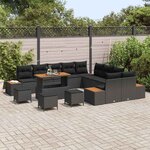vidaXL Ensemble de canapé de jardin 14 Pièces Noir Poly rotin