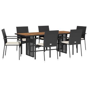 vidaXL Ensemble à manger de jardin coussins 7Pièces Noir Résine tressée