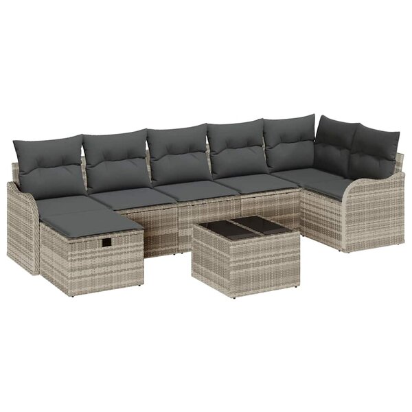 vidaXL Ensemble de canapé de jardin 8 Pièces Gris clair Poly rotin