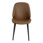Chaise de salle à manger en cuir synthétique marron vintage avec pieds noirs