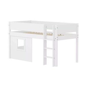Flexa WHITE Lit mi-hauteur avec echelle droite 90 x 200 cm Facades cabane cadre blanc Barriere pleine Blanc