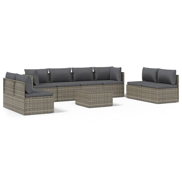 vidaXL Salon de jardin 9 Pièces avec coussins Gris Résine tressée