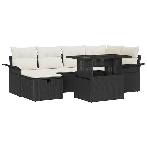 vidaXL Ensemble de canapé de jardin avec coussin 7 Pièces Noir Poly rotin