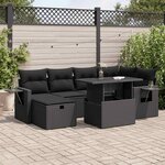 vidaXL Salon de jardin 7 Pièces avec coussins noir résine tressée