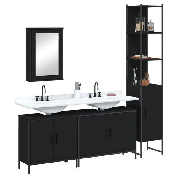 Ensemble Salle De Bain 8 Pièces VidaXL - Armoire, Miroirs, étagères, Lavabos - Noir