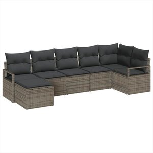 vidaXL Ensemble de canapé de jardin avec coussin 7 Pièces Gris
