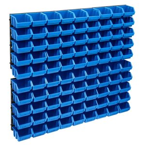 vidaXL Kit de bacs de stockage et panneaux muraux 96 Pièces Bleu et noir