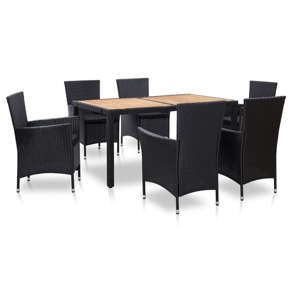 vidaXL Ensemble à manger d'extérieur 7Pièces coussins résine tressée noir