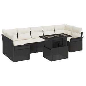 vidaXL Ensemble de canapé de jardin avec coussin 8 Pièces Noir Poly rotin