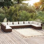 vidaXL Salon de jardin 10 Pièces avec coussins Résine tressée Marron