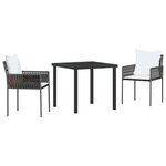 vidaXL Ensemble de 3 pièces de salle à manger de jardin avec des coussins marron en poly rattan