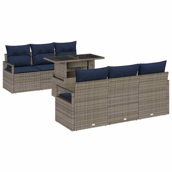 vidaXL Ensemble de canapé de jardin avec stockage 7 Pièces Gris polyrotin