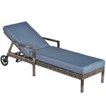 Transat bain de soleil grand confort : matelas  têtière  inclinaison réglable multipositions  accoudoirs  roulettes résine tressée gris