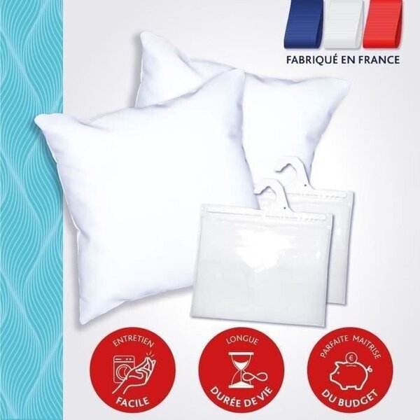 2 oreillers 60 x 60 cm + 2 protège oreillers imperméable 60 x 60 cm - Garnissage 100  polyester