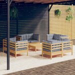 vidaXL Salon de jardin 9 Pièces avec coussins gris bois de pin