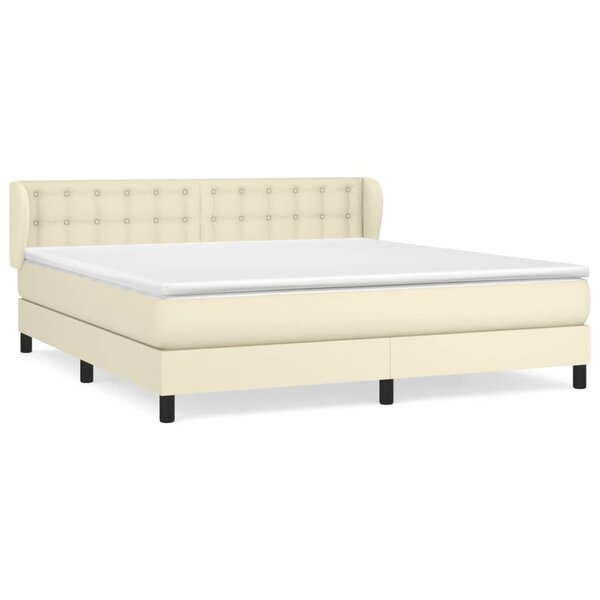 vidaXL Lit à sommier tapissier avec matelas Crème 160x200cm Similicuir