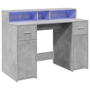 Bureau table poste de travail meuble d'ordinateur informatique étude et lumières LED 120 x 55 x 91cm bois d'ingénierie gris 02_0023797