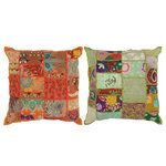 vidaXL Coussin Patchwork 2 Pièces fait à la main 45 x 45 cm Orange/Vert