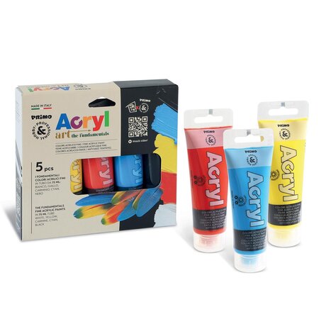 5 tubes de peinture acrylique couleurs primaires
