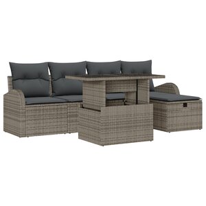 vidaXL Ensemble de canapé de jardin 6 pièces avec coussins gris en poly rotin