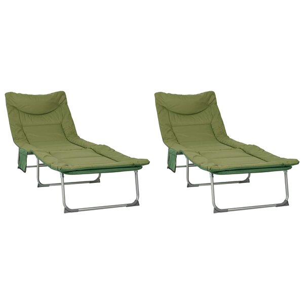 vidaXL Transat pliant avec coussin 2 Pièces Vert foncé