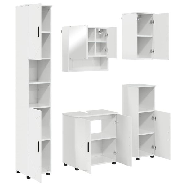 vidaXL Ensemble de mobilier de salle de bain 5 Pièces Blanc brillant