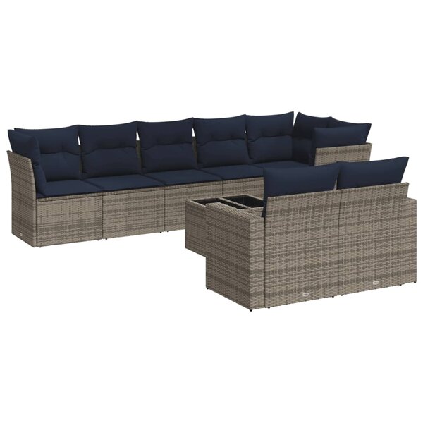 vidaXL Salon de jardin 9 Pièces avec coussins gris résine tressée