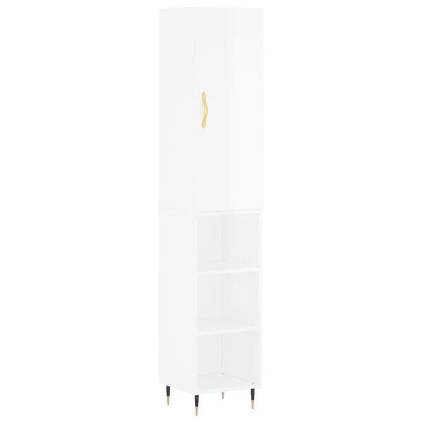 vidaXL Buffet haut Blanc brillant 34 5x34x180 cm Bois d'ingénierie