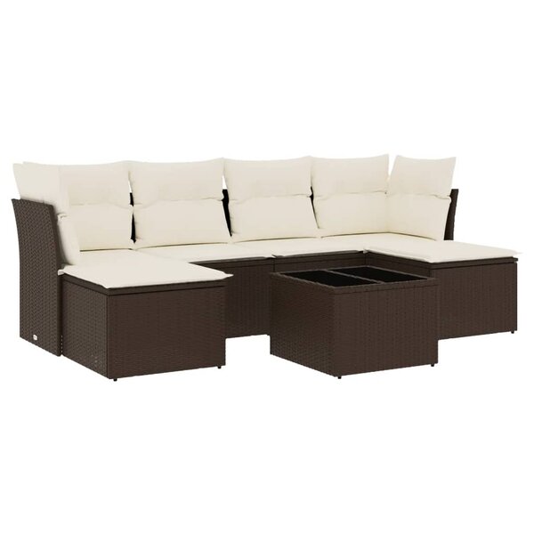 vidaXL Salon de jardin avec coussins 7 Pièces marron résine tressée