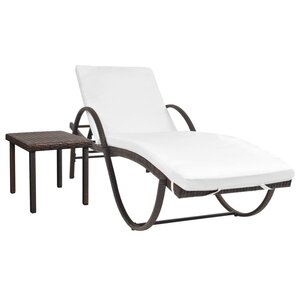 vidaXL Chaise longue avec coussin et table Résine tressée Marron
