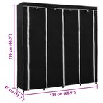 vidaXL Garde-robe avec 4 compartiments Noir 175x45x170 cm