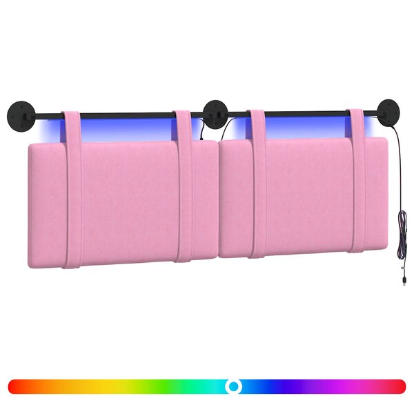 vidaXL Tête de lit suspendue Avec lumière LED Rose Tissu