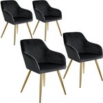Lot de 4 chaises pieds doré siège de salon cuisine salle à manger design élégant velours noir 08_0000114
